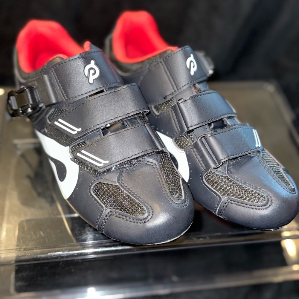 Peloton Black and Red Sneakers with Velcro Straps